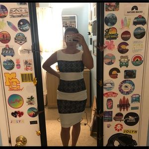 White and navy blue dress